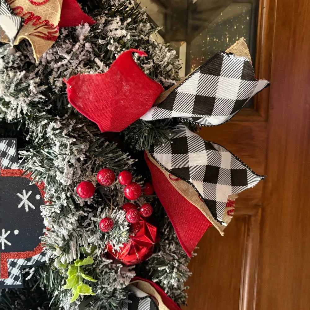 Holly Jolly Holiday Wreath with Red and Black Accents
